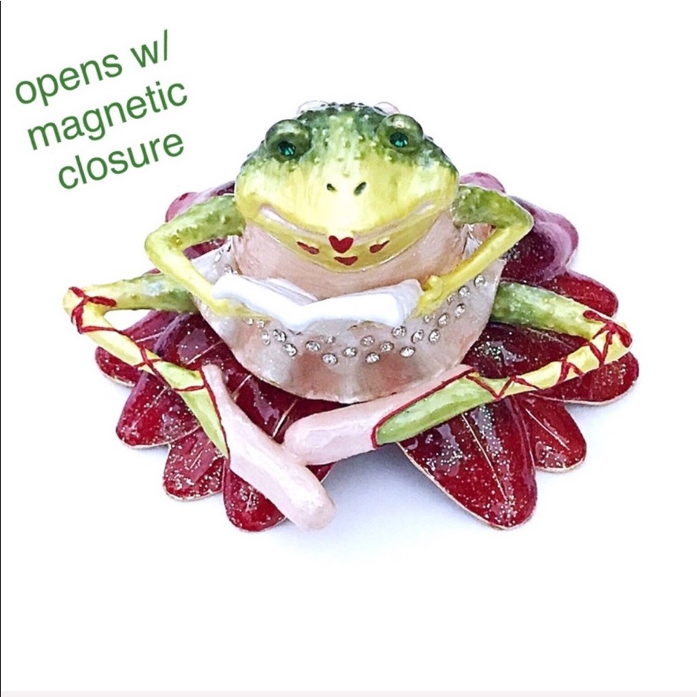 Dept 56 Retired Gorgeous Magnet Closure Hand Painted Poinsettia Jeweled Frog